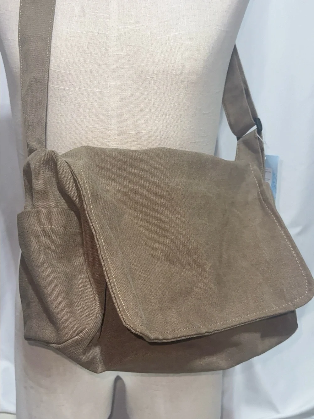 Canvas Messenger Bag Khaki Crossbody Shoulder Bag Adjustable Strap Travel Bag